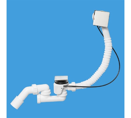 Изображение товара Слив-перелив McAlpine полуавтомат, пластиковый, с коленом с ревизией Lтросика=700мм (цвет-хром, квадратная головка) MRB14CBSQ-PB