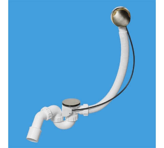 Изображение товара Слив-перелив McAlpine полуавтомат, пластиковый, с коленом, Lтросика=575 мм., никель/сатин MRB2SN-PB