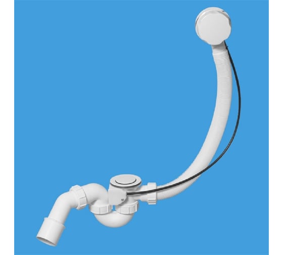 Изображение товара Слив-перелив McAlpine полуавтомат, пластиковый, с коленом, Lтросика=575мм., белый MRB2W-PB