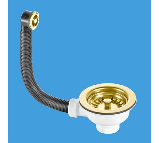 Изображение товара Перелив McAlpine с круглым сливом ф40-113 и со съемной решеткой, золото OF2113SG