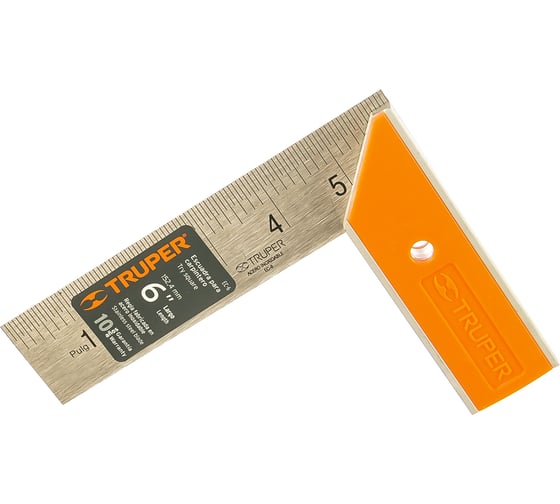 Изображение товара Угольник столяра TRUPER 15 см  полотно из нержавеющей стали, ручка из алюминия, гравировка 14370