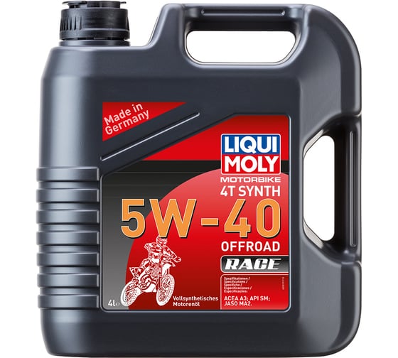 Изображение товара Синтетическое моторное масло для 4-тактных мотоциклов LIQUI MOLY Motorbike 4T Synth Offroad Race 5W-40 4л 3019