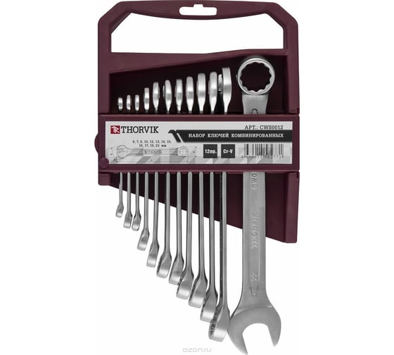 Изображение товара Набор комбинированных ключей THORVIK CWS0012 6-22 мм, 12 предметов 52046