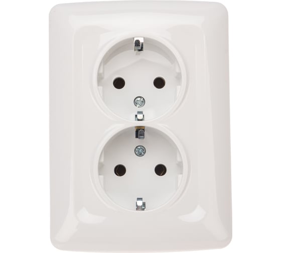 Изображение товара Двойная розетка KRANZ керамика, с заземлением, скрытой установки, 16а, белый KR-78-0220