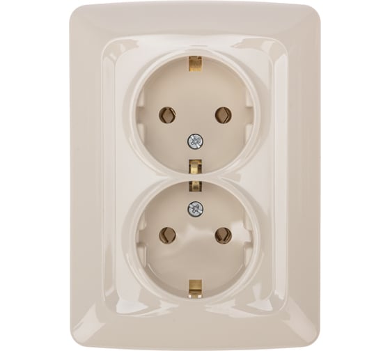 Изображение товара Двойная розетка KRANZ с заземлением, скрытой установки, 16а, бежевая KR-78-0248