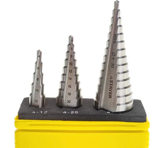 Изображение товара Набор ступенчатых сверл по металлу 3 шт. STAYER 29660-4-30-H3