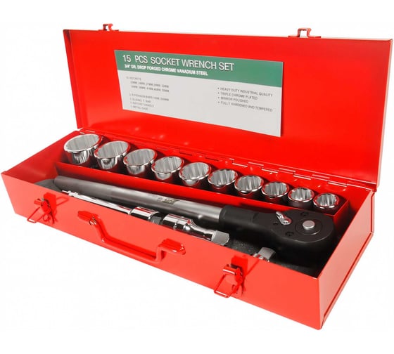 Изображение товара Набор 12-гранных торцевых головок 3/4, 22-50мм, 14шт в кейсе JTC-T615M