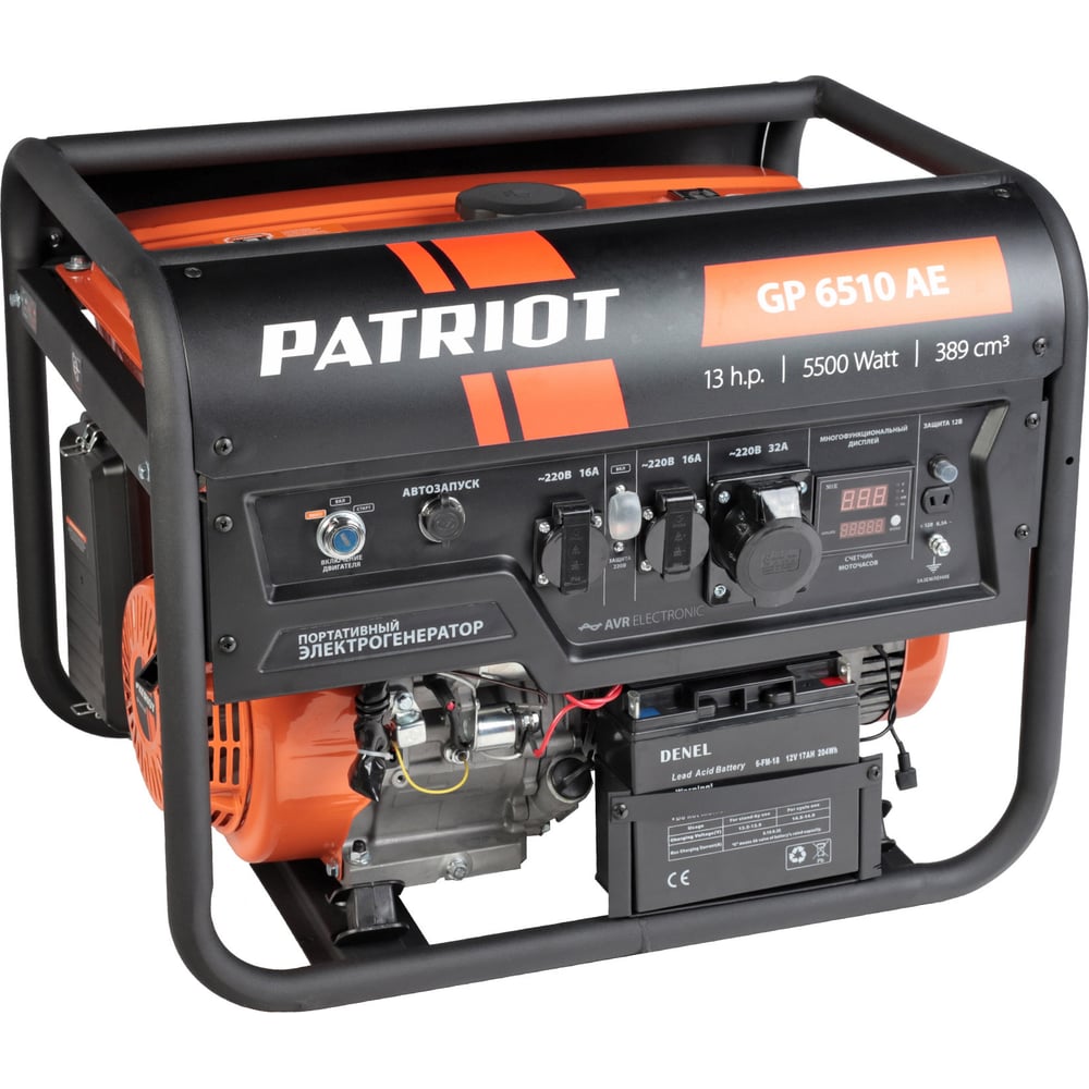 Изображение товара Генератор Patriot GP 6510AE бытовой бензиновый 5 кВт 13 л.с. Изображение товара Генератор Patriot GP 6510AE бытовой бензиновый 5 кВт 13 л.с.