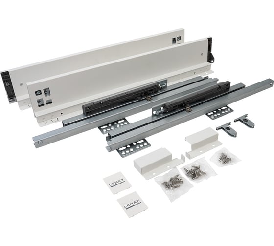 Изображение товара Комплект системы выдвижения Lemax PROF lembox push-to-open, h=84, 450 мм, белый LB84-450-PO-WT-S