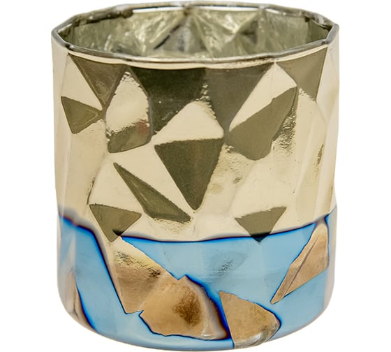 Изображение товара Декоративный стеклянный подсвечник Вещицы 90х90х90, синий, с золотым напылением NGB-32