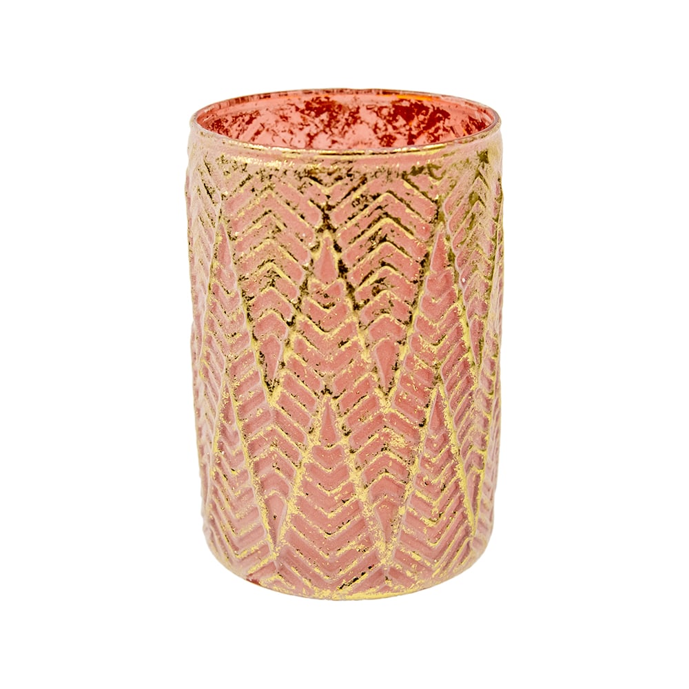 Декоративная стеклянная ваза-подсвечник Вещицы декоративная стеклянная ваза подсвечник 11×11×16 5 см розовый с золотым напылением