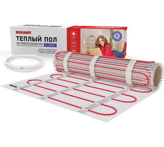 Изображение товара Нагревательный мат REXANT Classic RNX -5,0-750 двухжильный с экраном 51-0509-2