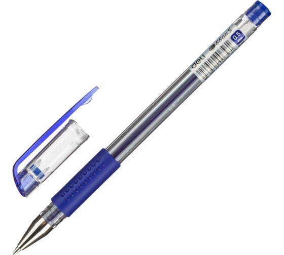 Изображение товара Гелевая неавтоматическая ручка DELI диаметр шарика 0.5 мм, резиновая манжета, синяя 1407954