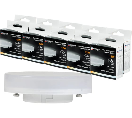 Изображение товара Светодиодная лампа Grisard Electric таблетка Т75 GX53 12Вт 4000К (10 шт/уп) GRE-002-0078