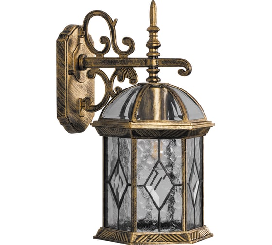 Изображение товара Садово-парковый светильник, шестигранный на стену вниз 60W E27 230V, черное золото Feron PL131 11335