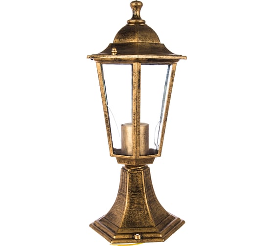 Изображение товара Садово-парковый светильник, шестигранный на постамент 60W E27 230V, черное золото FERON 6104/PL6104 11131