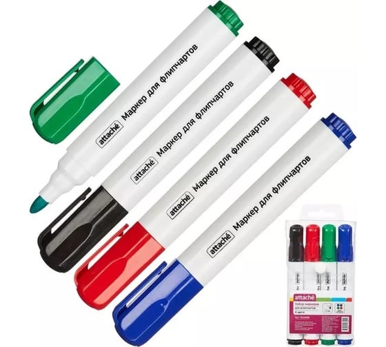 Изображение товара Набор маркеров для флипчартов Attache набор 4 цвета, 2-3 мм круглый наконечник 916468
