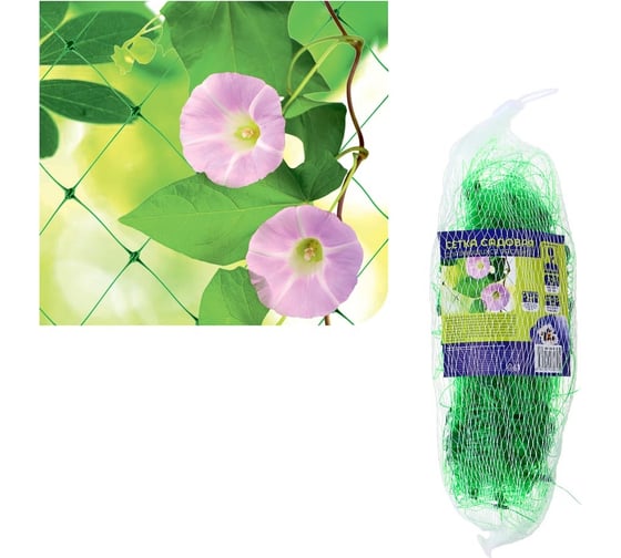 Изображение товара Садовая сетка для вьющихся растений INBLOOM 2x5 м, пластик, размер ячейки 15x15 см, зеленая 165-008