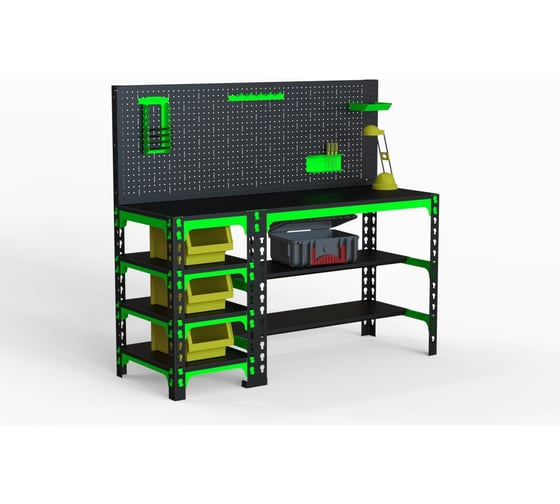 Изображение товара Металлический стол с боковыми полками и перфопанелью ООО Металекс 750x1200x500 мм SBF751250