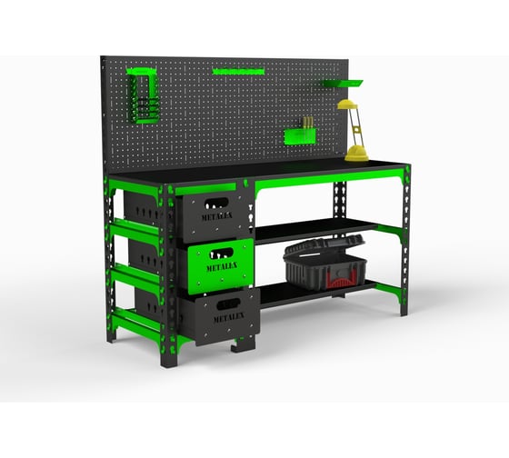 Изображение товара Металлический стол с выдвижными ящиками и перфопанелью ООО Металекс 750x1400x600 мм SBYF751460