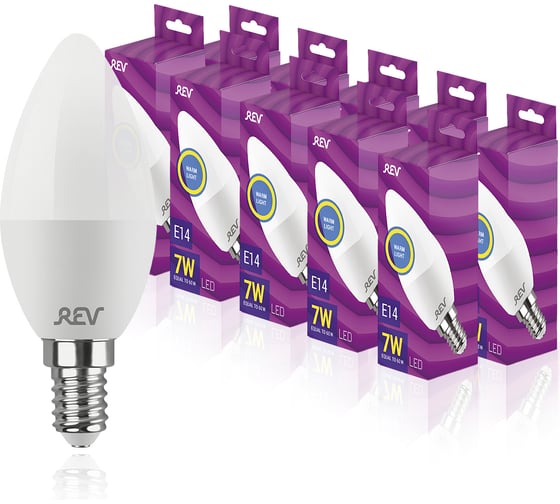Изображение товара Светодиодная лампа REV свеча C37 Е14 7W 2700K теплый свет упаковка 10 шт. 28474 1
