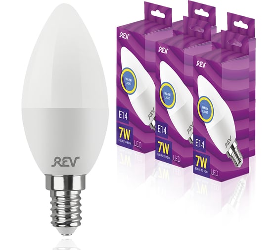 Изображение товара Светодиодная лампа REV свеча C37 7Вт E14 2700K 560Лм упаковка 5 шт. 62038 3