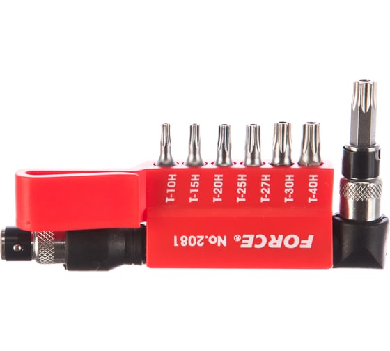 Изображение товара Г-образная отвертка с комплектом бит торкс с отверстием FORCE 1/4" 8 предметов 2081