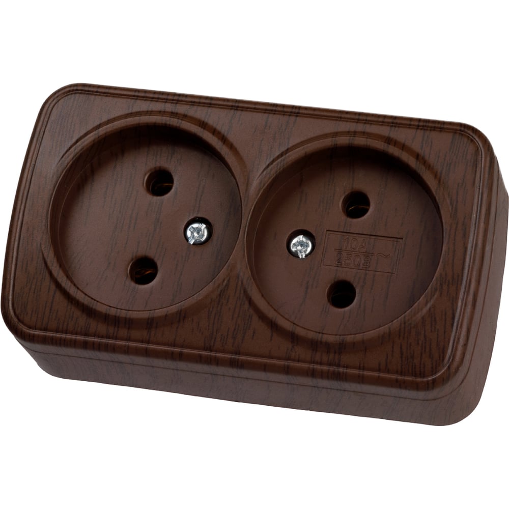 Изображение товара Розетка TDM ELECTRIC двойная 2П открытой установки IP20 10А, венге "Дача" Народная SQ1824-0029