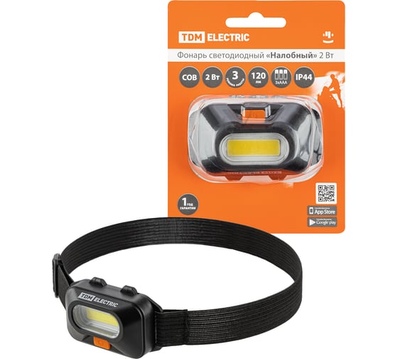 Изображение товара Светодиодный фонарь TDM ELECTRIC "Налобный" 2 Вт COB, 120 лм, бат. 3хAAA SQ0350-0072