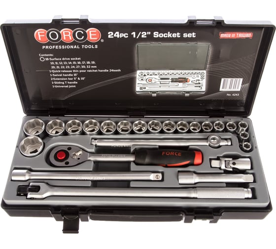 Изображение товара Набор головок FORCE 1/2 24 предмета 10-32mm SL 4243