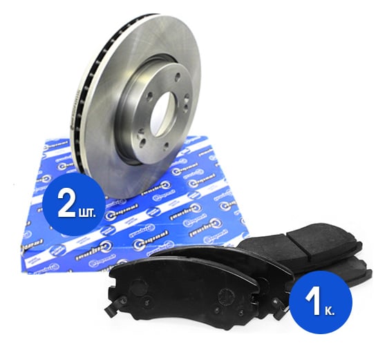 Изображение товара Диски тормозные 2 шт с колодками передние комплект для а/м Hyundai Tucson 2.0/2.7/2.0D 04> Riginal RGDF4283KIT