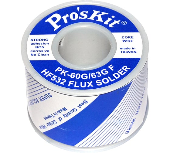 Изображение товара Припой PK-63G06F 0.6 мм, 0.25 кг, Sn63/Pb37 (HF532 флюс безотм. RMA) ProsKit С00040223