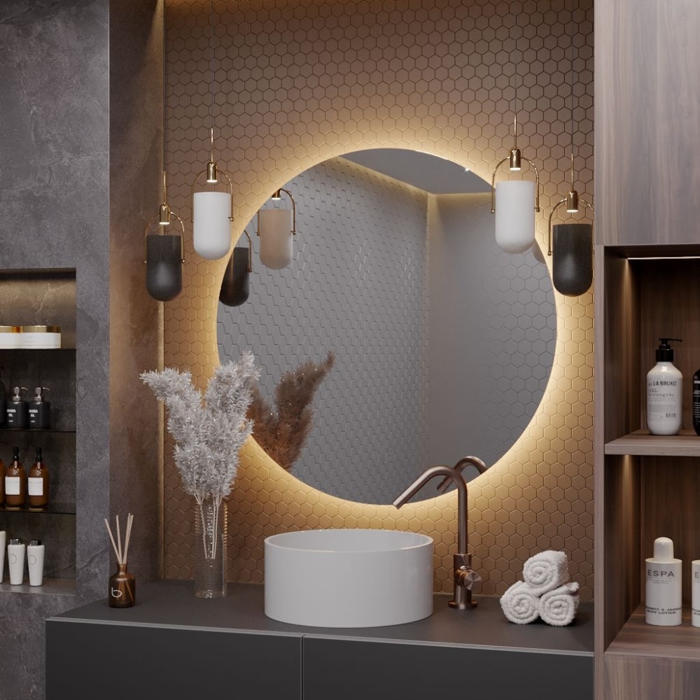 Круглое зеркало для ванной ALIAS сувенир музыкальный механический свет карусель лошадки розовая 12 3х12 3х18 см