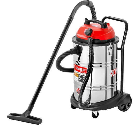 Изображение товара Строительный пылесос ЗУБР МАСТЕР модель М4-60, 60л, 1400Вт, сухая и влажная уборка, корпус из нержавеющей стали, розетка до 2000Вт ПУ-60-1400 М4