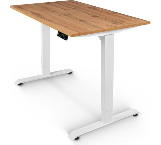 Изображение товара Письменный, компьютерный стол для работы сидя и стоя StolStoya BAZALT белый, регулируемый, с электроприводом, столешница лдсп дуб лофт, 145x80 SE222WDl14580