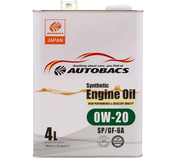 Изображение товара Моторное масло AUTOBACS 0w-20 engine oil synthetic api sp ilsac gf-6, 4л  A00032424