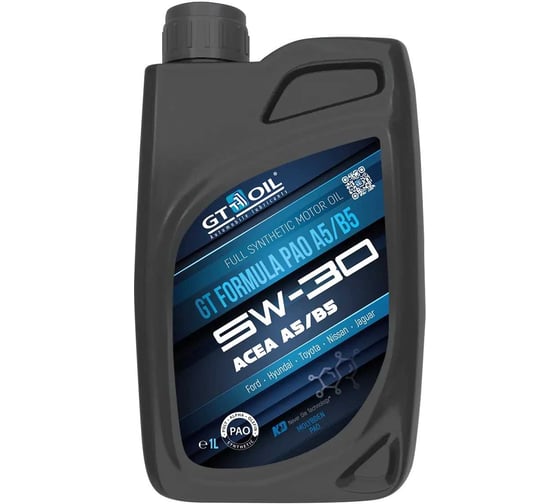 Изображение товара Моторное масло GT OIL GT Formula PAO A5/B5, SAE 5W-30, API SL/CF, 1 л 8809059409664