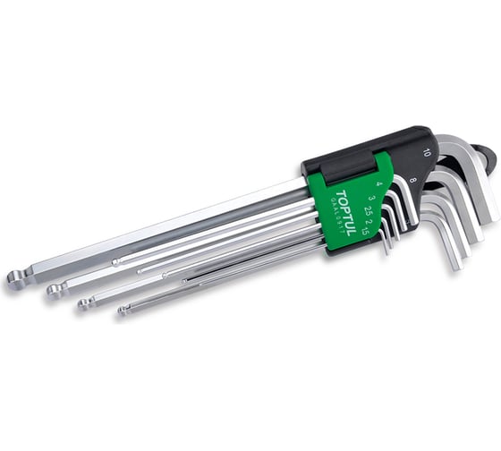 Изображение товара Набор Г-образных экстрадлинных шестигранников TOPTUL 1,5-10 мм, с шаром, 9 предметов GAAL0917