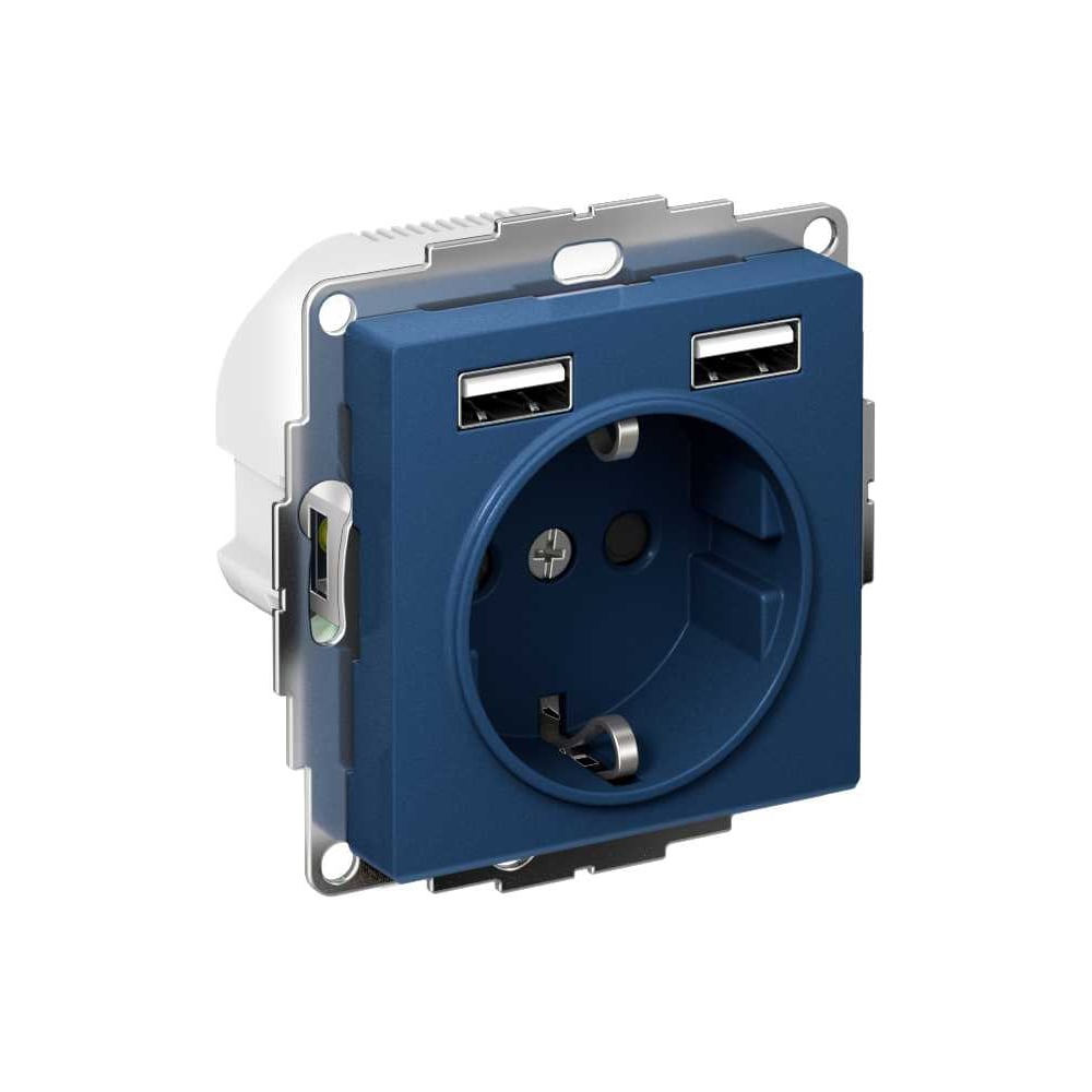 Изображение товара Розетка Systeme Electric Atlasdesign аквамарин 16А с 2 USB-портами