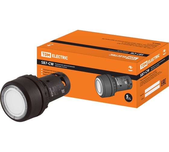 Изображение товара Кнопка TDM ELECTRIC SB7-CW3161-24V(LED) d22мм 1з белая SQ0746-0024
