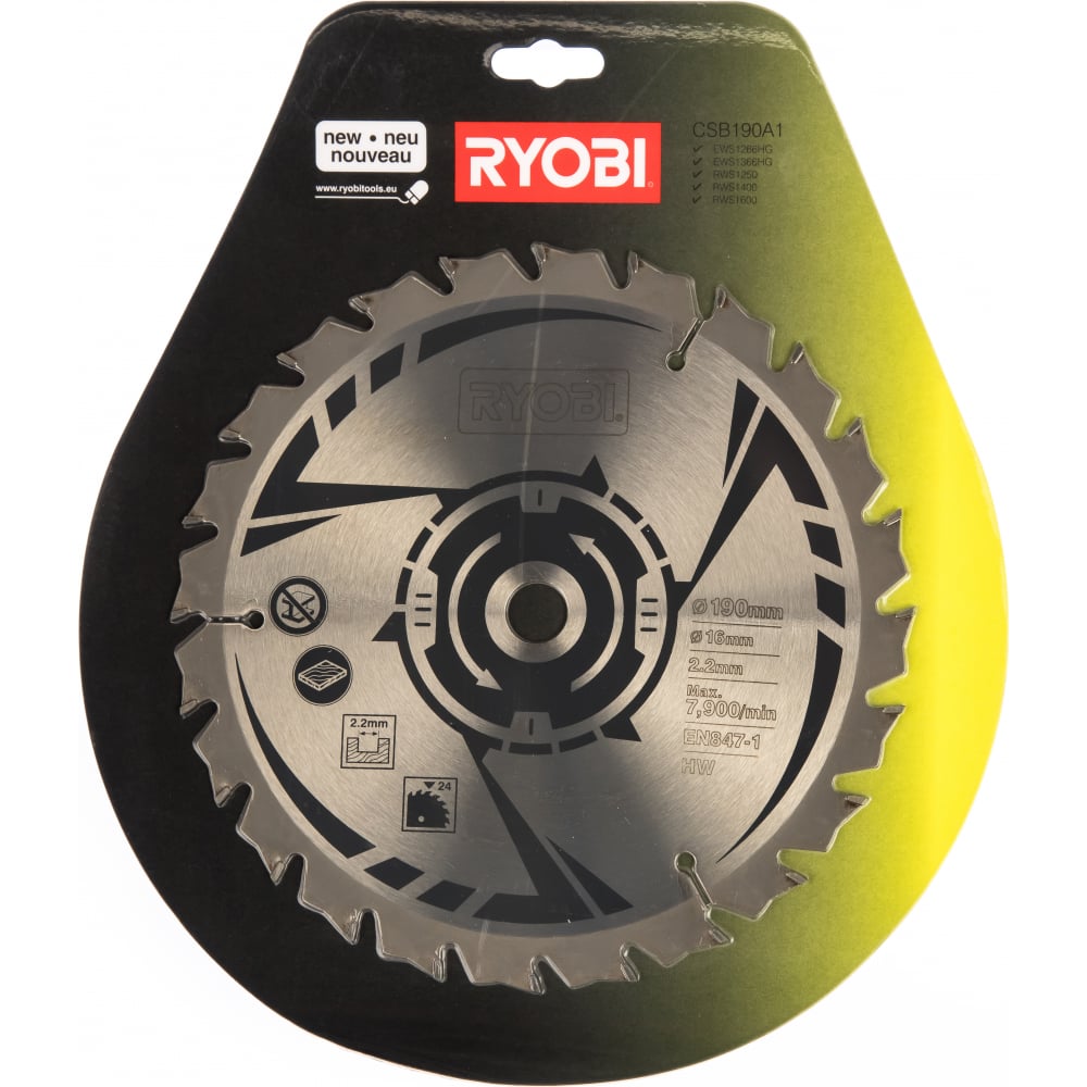 Пильный диск для rws1250/1400/1600 (190х16х2.2 мм; 24 зуба) ryobi csb190a1 5132002580