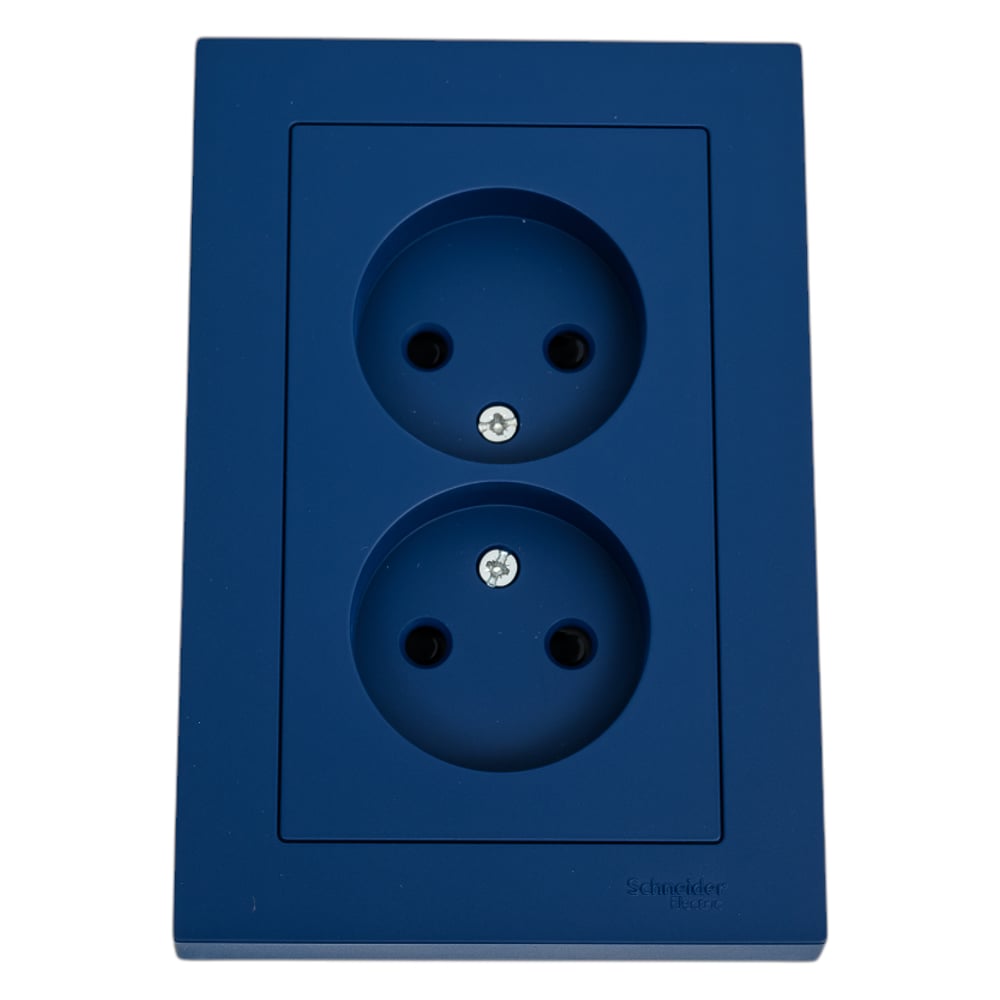 Изображение товара Двухместная розетка Systeme Electric Atlasdesign аквамарин 16А в сборе с рамкой