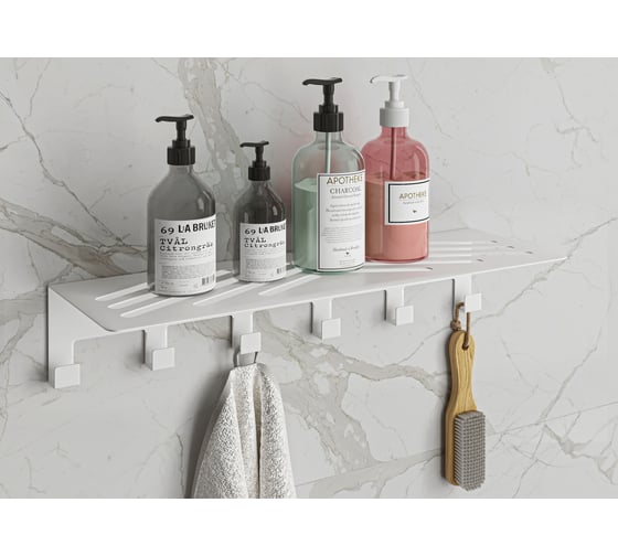 Изображение товара Полка с крючками Элимет Baone 6, белая БП-00002817