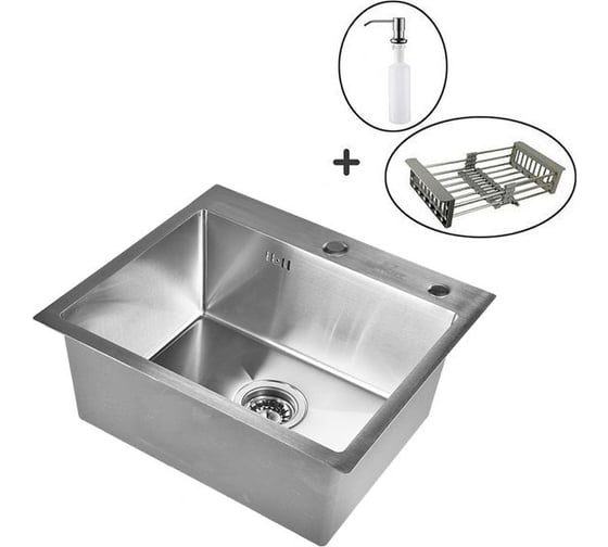 Изображение товара Комплект кухонная мойка из нержавеющей стали WISENT ws36050 (60x50 см) с раздвижным коландером и дозатором WS36050/WGER013/W405A/W302644