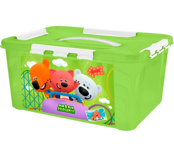 Изображение товара Контейнер Пластишка с декором ми-ми-мишки, с замками и ручкой, 390x290x180 мм, 15.3 л, зеленый 431329509