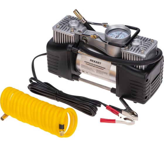 Изображение товара Автомобильный усиленный двухпоршневой компрессор REXANT в кейсе, с набором инструментов, 60 л/мин, 10 атм 80-0524