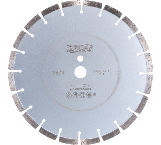 Изображение товара Диск алмазный сегментный FB/M по железобетону 300D-3.2T-12W-20S-25.4 MESSER 01-15-300