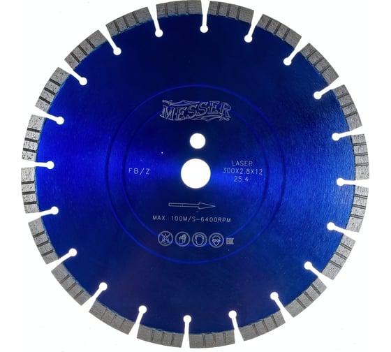 Изображение товара Диск алмазный турбосегментный FB/Z по железобетону 300D-2.8T-12W-20S-25.4 MESSER 01-16-301