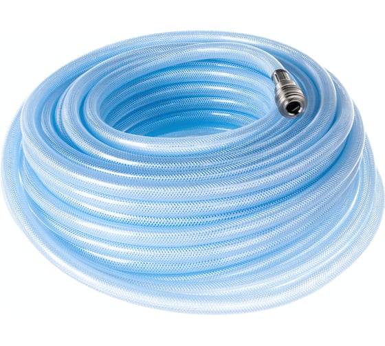Изображение товара Пневматический шланг STELS ПВХ, 10x16мм, 18 бар, армированный, прозрач., быстросъем, 30м// 57027