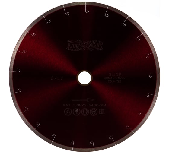 Изображение товара Диск алмазный сплошная кромка с микропазом G/L J-slot по граниту 300D-2.0T-7.5W-32/25.4 MESSER 01-24-300